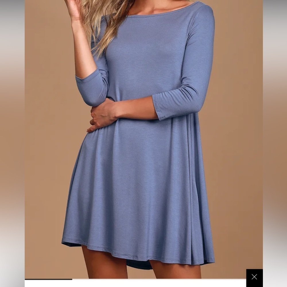 Lulus In Full Swing Slate Blue Three-Quarter Sleeve Swing Dress women’s XS NWT